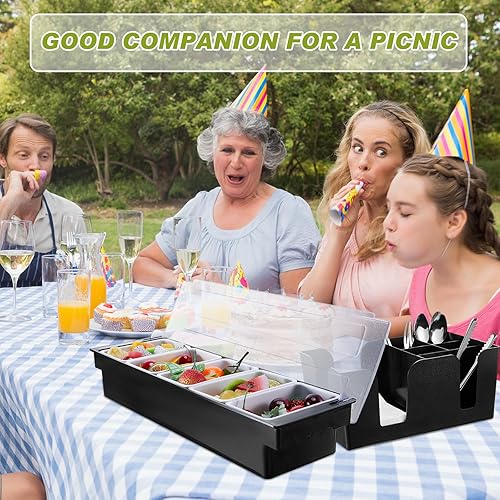 Vista 6 de Tessco for you Bandeja para decorar con tapa, contenedor de condimentos refrigerado por hielo con cuchara de hielo, mini pinzas de metal