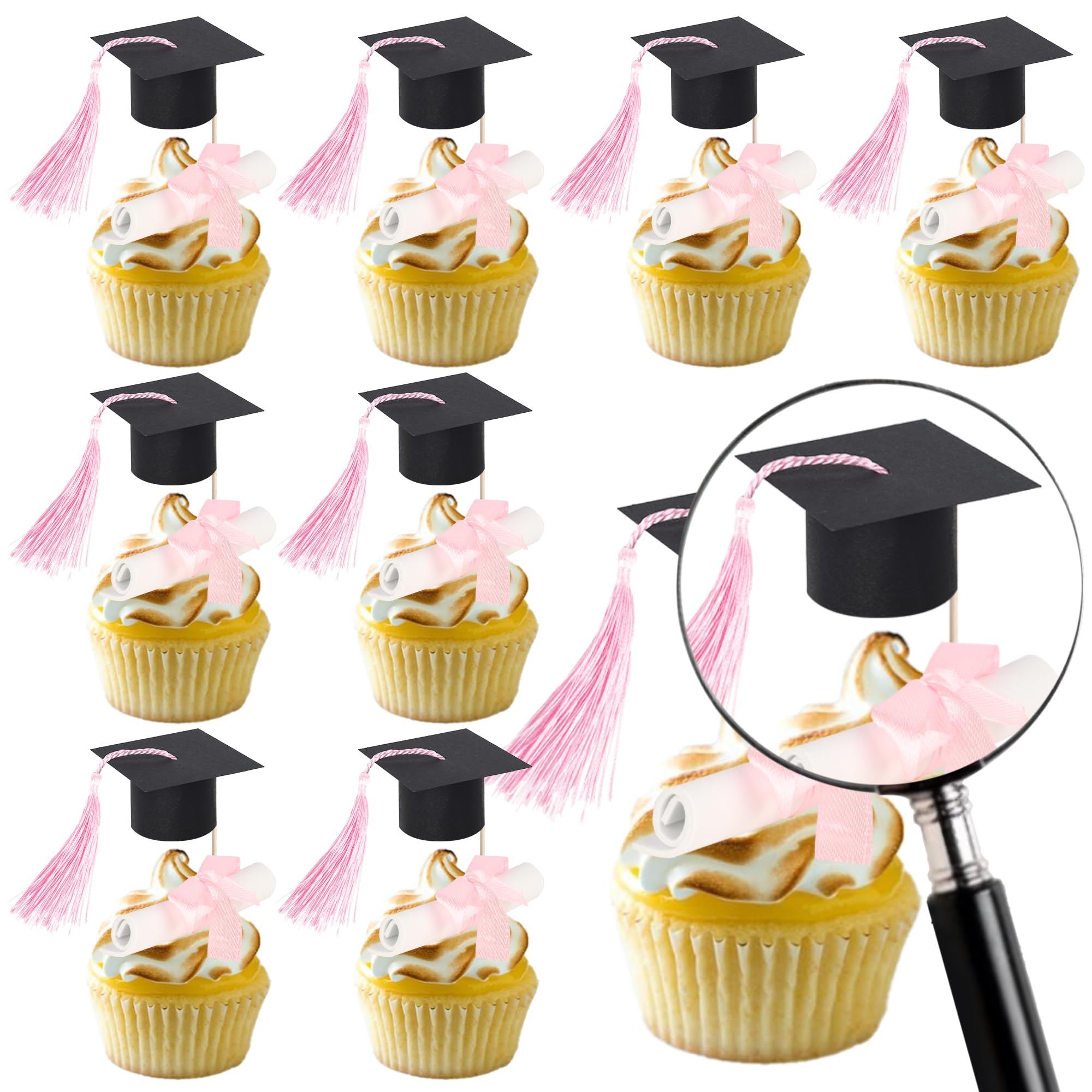 SYKYCTCY 24 Pack Class of 2026 Cupcake Toppers Congrats Grad Cap Diploma Cupcake Picks Grad Cap Cake Decorations for Class of 2026 Graduation Theme Party Supplies