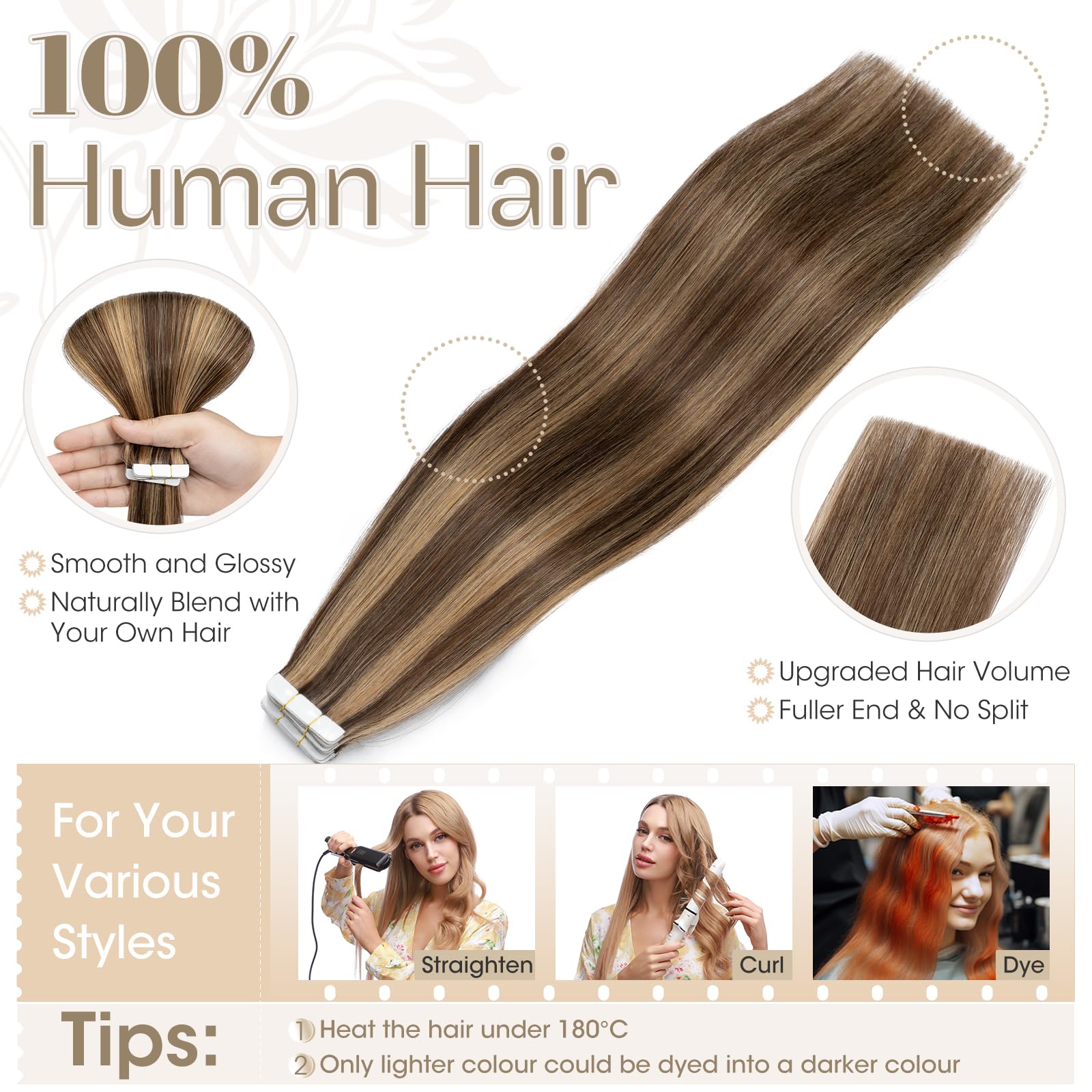 Elailite Tape in Hair Extensions Real Human Hair 20 Pcs - Image 3