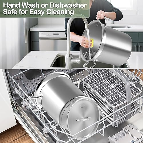 Miniatura 4 de Olla grande de acero inoxidable de 35 cuartos de galón con tapa, olla de cocción para estofado de sopa de enlatado, olla de salsa de utensilios de