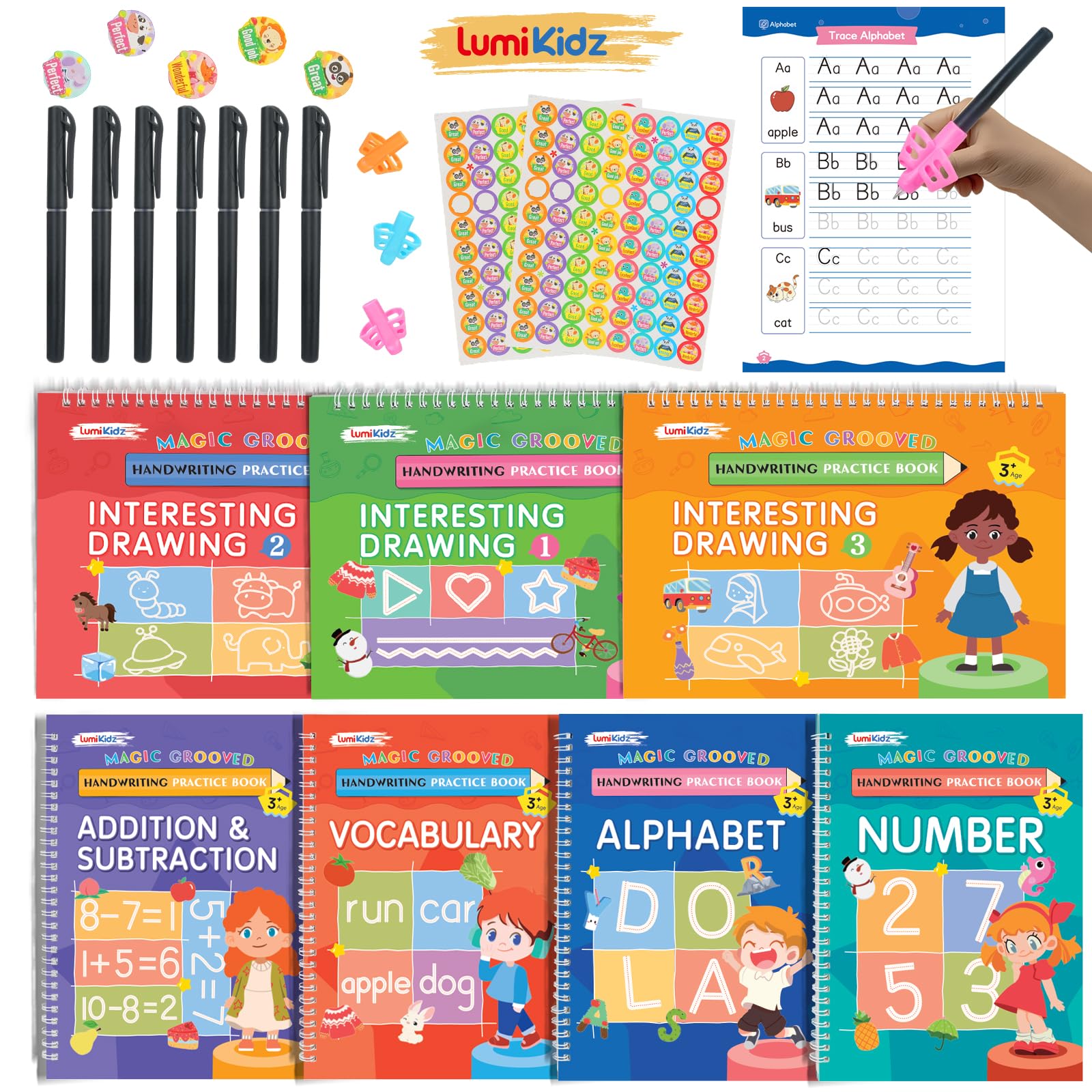 Magic Grooved Writing Practice for Ages 3-8, Grooved Handwriting Practice for Kids, Reusable Handwriting Book, Preschool Learning Activitys for
