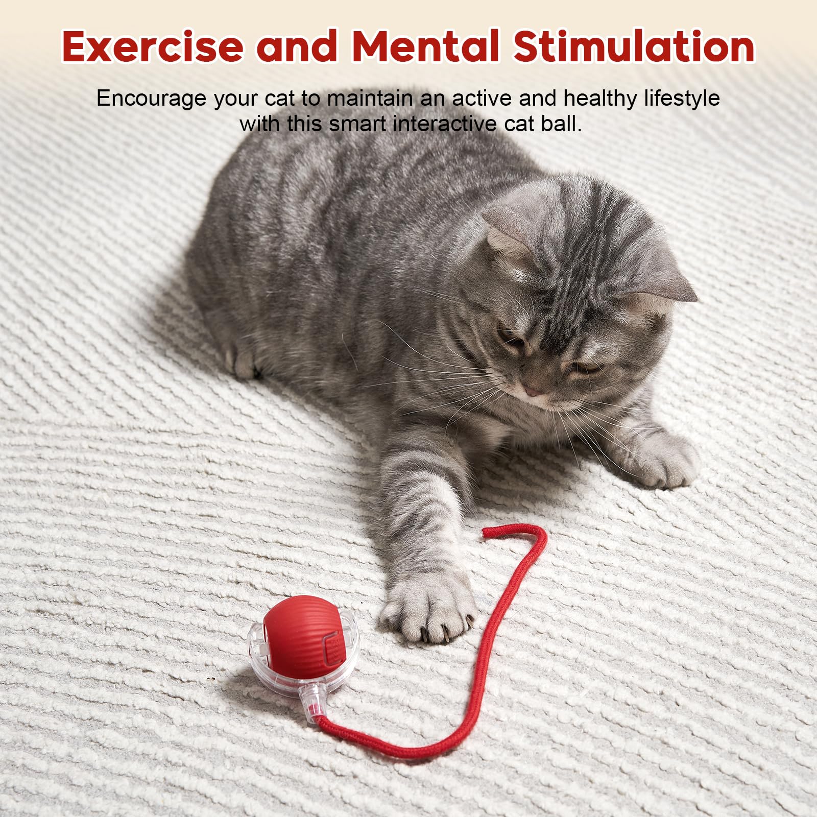 Interactive Dog & Cat Electric Active Toys, Smart Rolling Ball for Dogs & Cats, 360° Smart Automatic Rolling Pet Ball, Fast Moving Toy for Bored Indoor Kitty, Rechargeable(Red) - image 8
