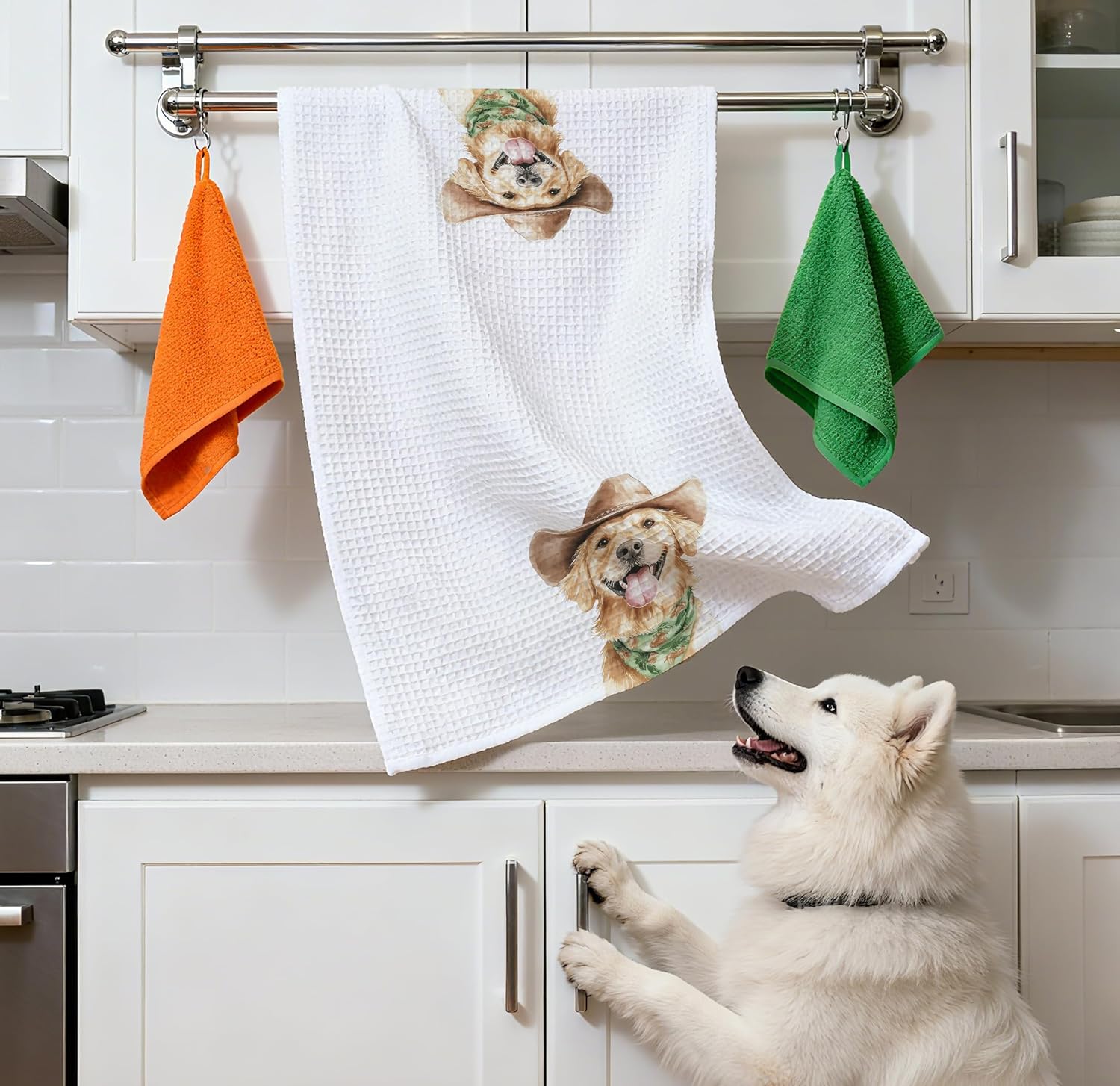 Golden Retriever Cowboy Gifts, Western Themed Dog Mom Towels for Kitchen & Bathroom, 16x24 Inch - Image 3