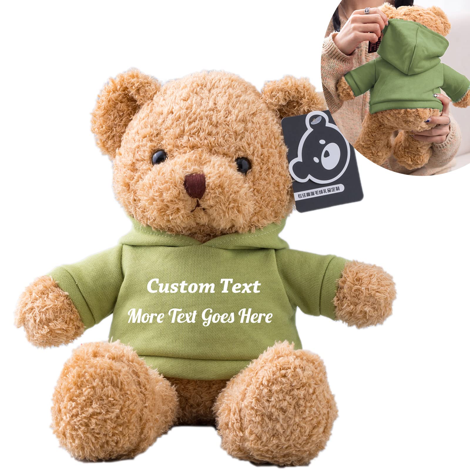 Customised Gifts for Women/Men Teddy Bear with Name/Custom Text, Personalised Teddy Bear with Hoodie for Family/Friends, Impressive Gifts for Christmas/Valentines Day/Birthday (12 IN-Green)