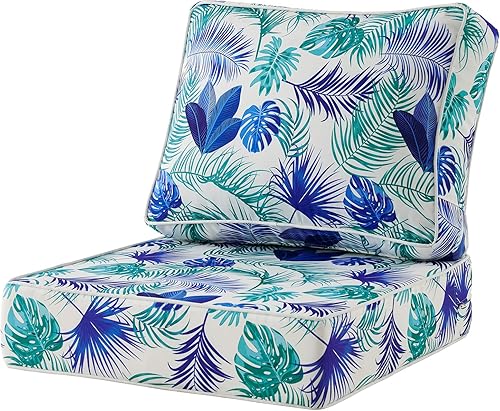 ARTPLAN Juego de 2 cojines para sillas de patio al aire libre, cojines de asiento y respaldo de 24 x 24 x 6 y 22 x 24 pulgadas, cuadrado, floral,