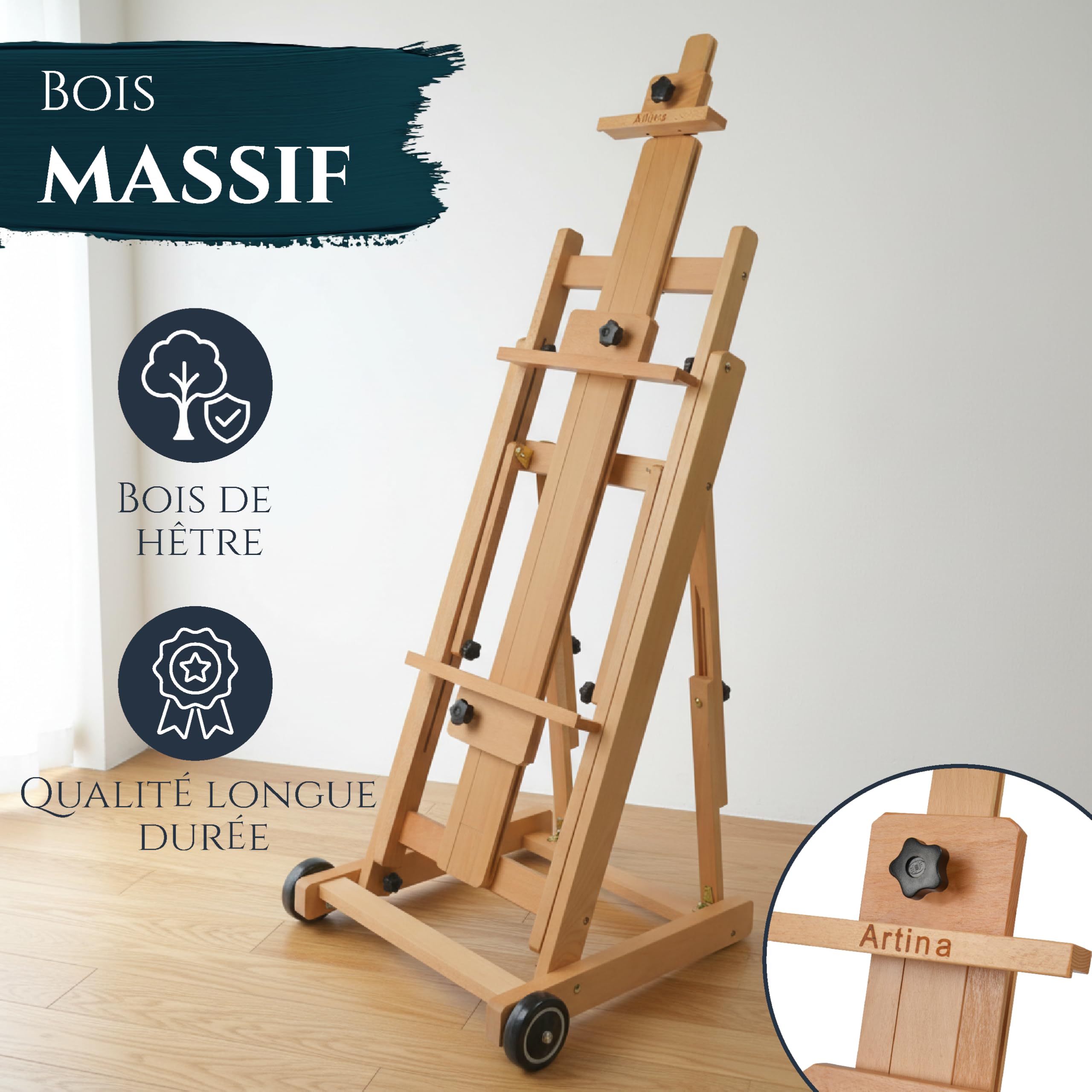 Artina chevalet atelier peinture en bois de hêtre avec support inclinaison