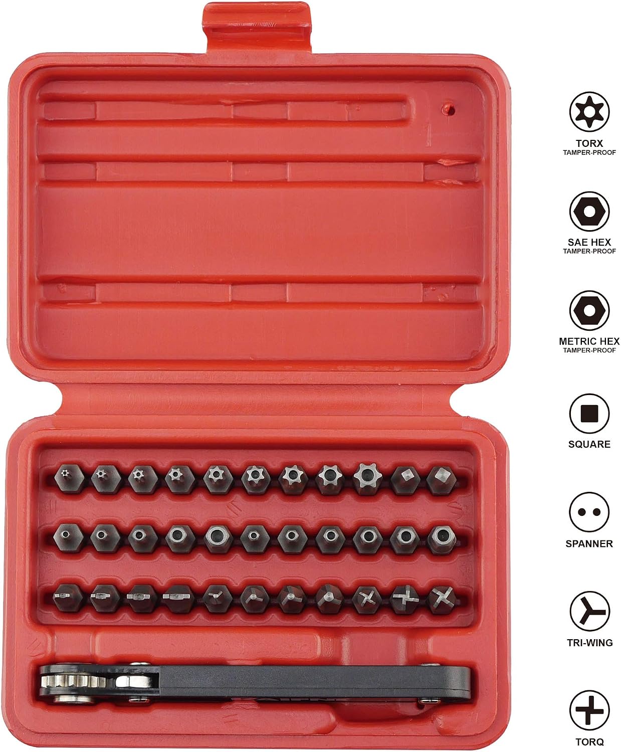 KAIFNT K401 Tamper-Proof Security Bit Set with Mini Ratchet Wrench, 1/4-Inch Drive, 34-Piece