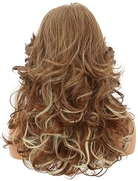 yuehong Women Long Dark Brown Blonde Curly Wig 70s80s Disco Costume hair Vintage Feathered Singer Cosplay Costume Wig