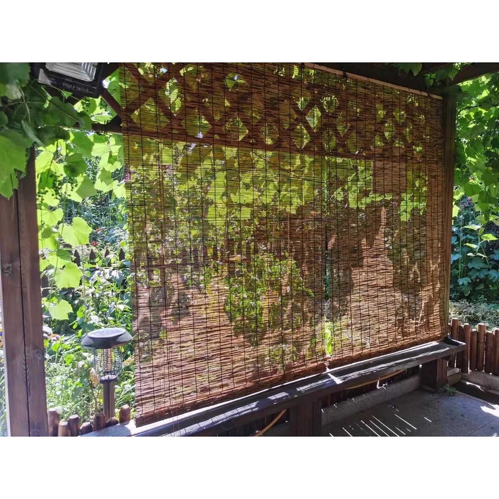 Pxzybd Ręcznie tkana naturalna zasłona trzcinowa, balkonowa pergola, zasłona słomkowa, bambusowe rolety z podnośnikami, oddychające rolety zwijane, do użytku wewnątrz i na zewnątrz, szer. x wys. 100 x 200 cm