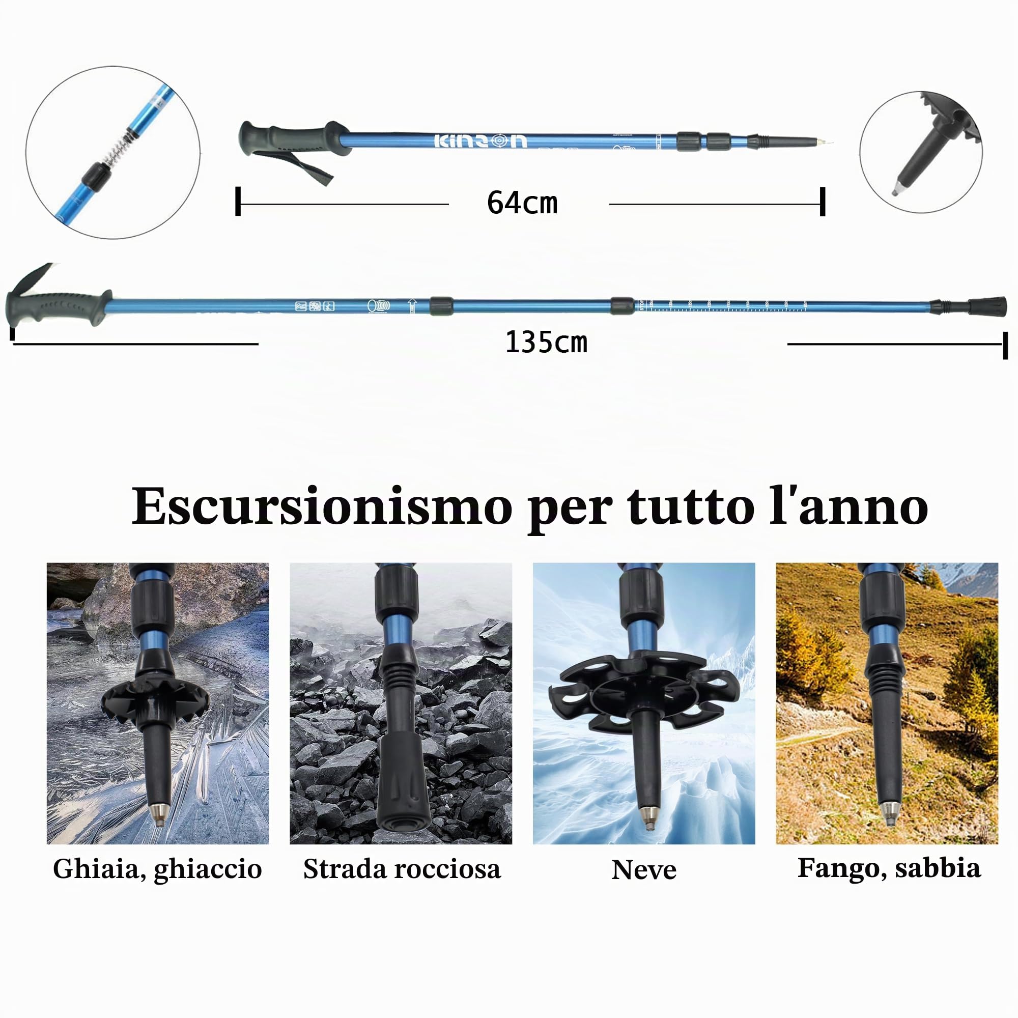KinZon Racchette da neve 3 in 1, leggere e resistenti, con bastoni da trekking e borsa da trasporto, dispositivo di sollevamento del tallone,per escursioni