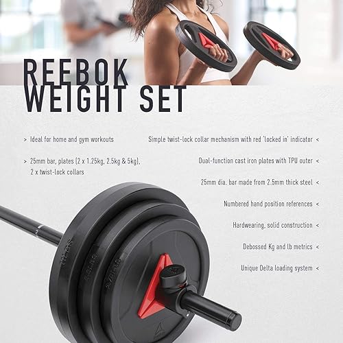 Miniatura 3 de Reebok Juego completo de bomba cardiovascular de peso, barra de acero, platos y collares incluidos 44.1lbs88 libras