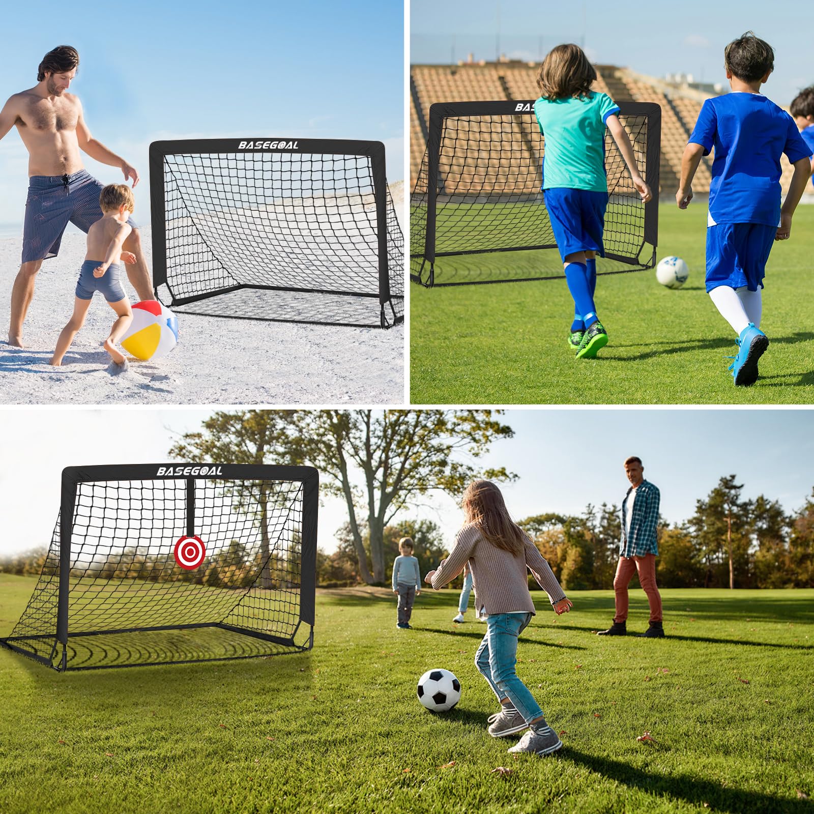 Porte da Calcio per Giardino, Porta da Calcio per 150x120cm, Porticine Da Calcio con Aste In Fibra di Vetro e Reti di Alta Qualità, Bullseye e Borsa per Giardino e Gioco per Interni - 5