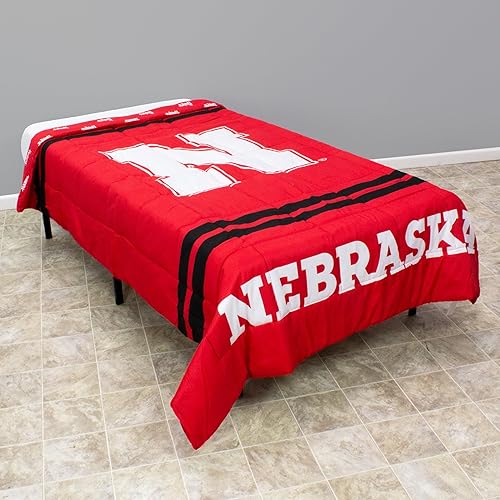 College Covers Everything Comfy Nebraska Cornhuskers - Edredón reversible con logotipo grande, suave y colorido, tamaño matrimonial