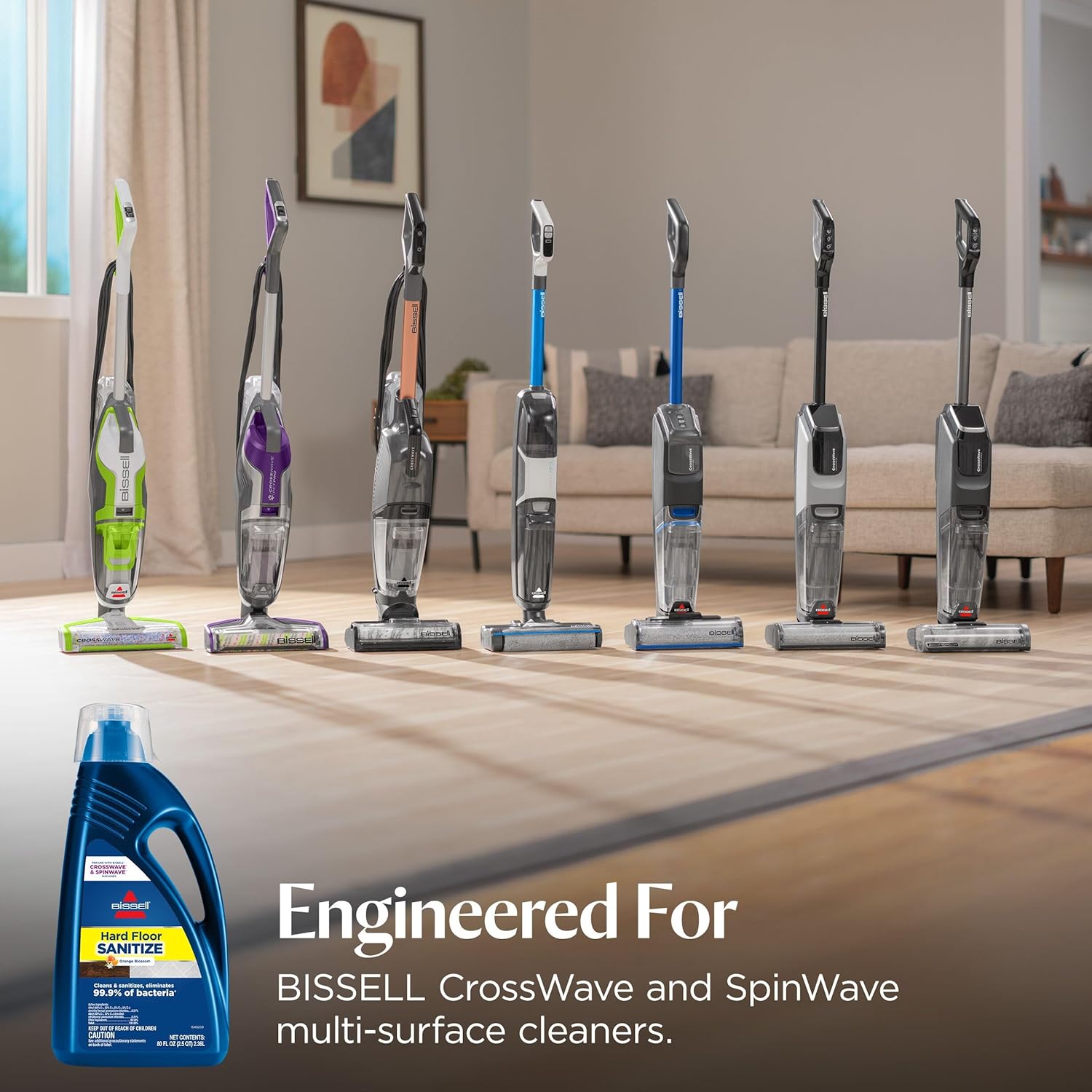 Bissell Hard Floor Sanitize Solution, For use in CrossWave and Spinwave, 80oz, Eliminates 99.9% of bacteria