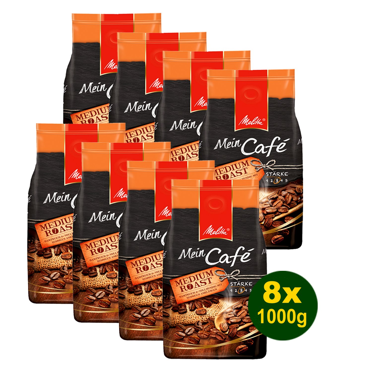 Melitta Mein Café Medium Roast, Kaffeebohnen, 8x 1000g (8000g) - Kaffee mit leicht nussiger Note!