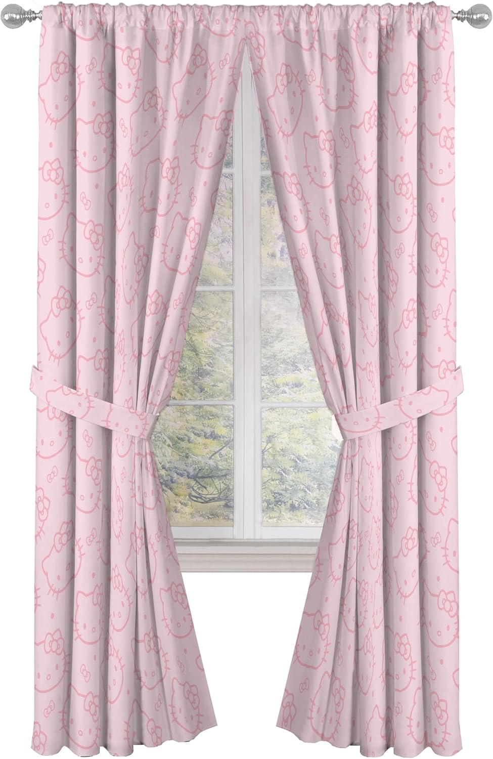 Jay Franco Window Curtains for Bedroom 4-Piece Drape Set with 2 Tiebacks, Pink - Hello Kitty, 42" W x 84" L (Pack of 2)
