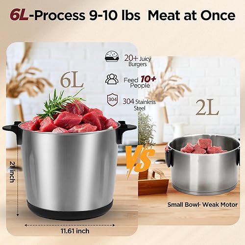 Miniatura 2 de Picadora de carne grande para procesador de alimentos, picadora eléctrica para hielo, ñame, verduras y alimentos, potente motor de cobre de 1200 W,