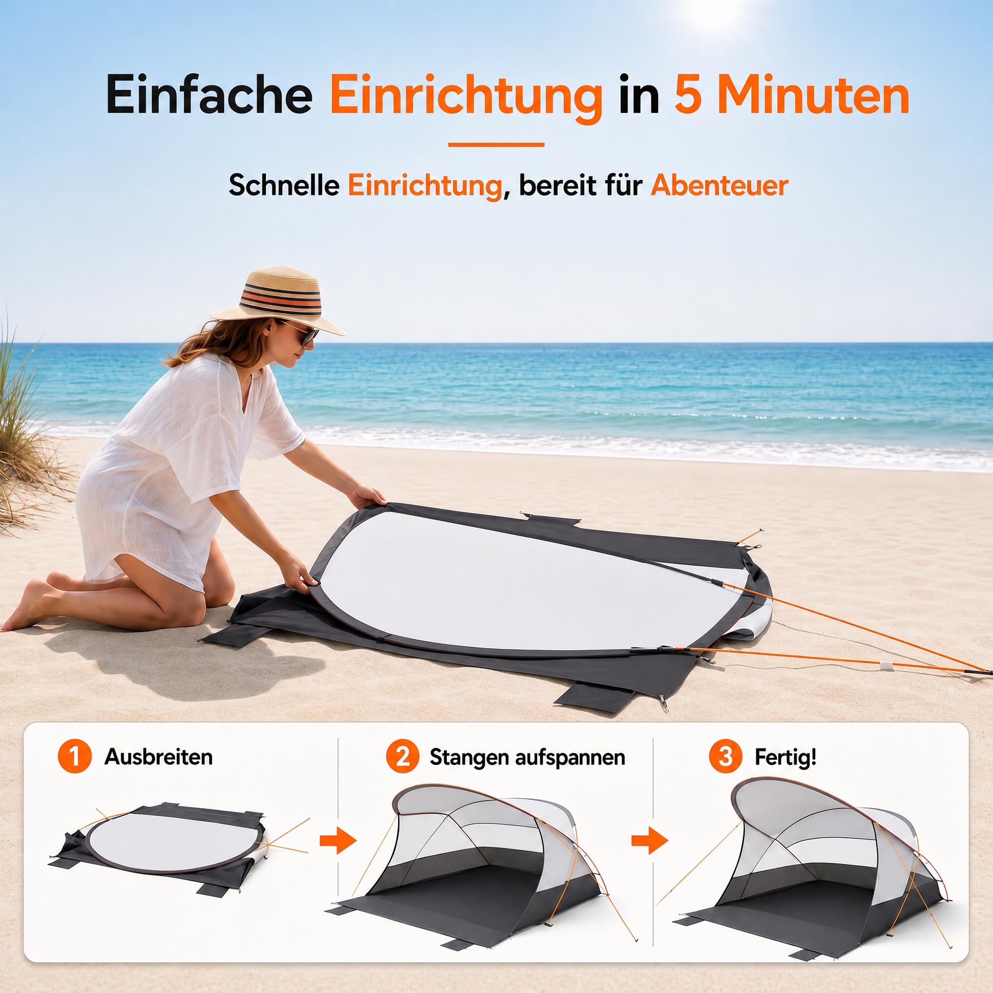 High Peak Strandmuschel mit UPF 80+, verlängertem Sonnendach und Windschutz
