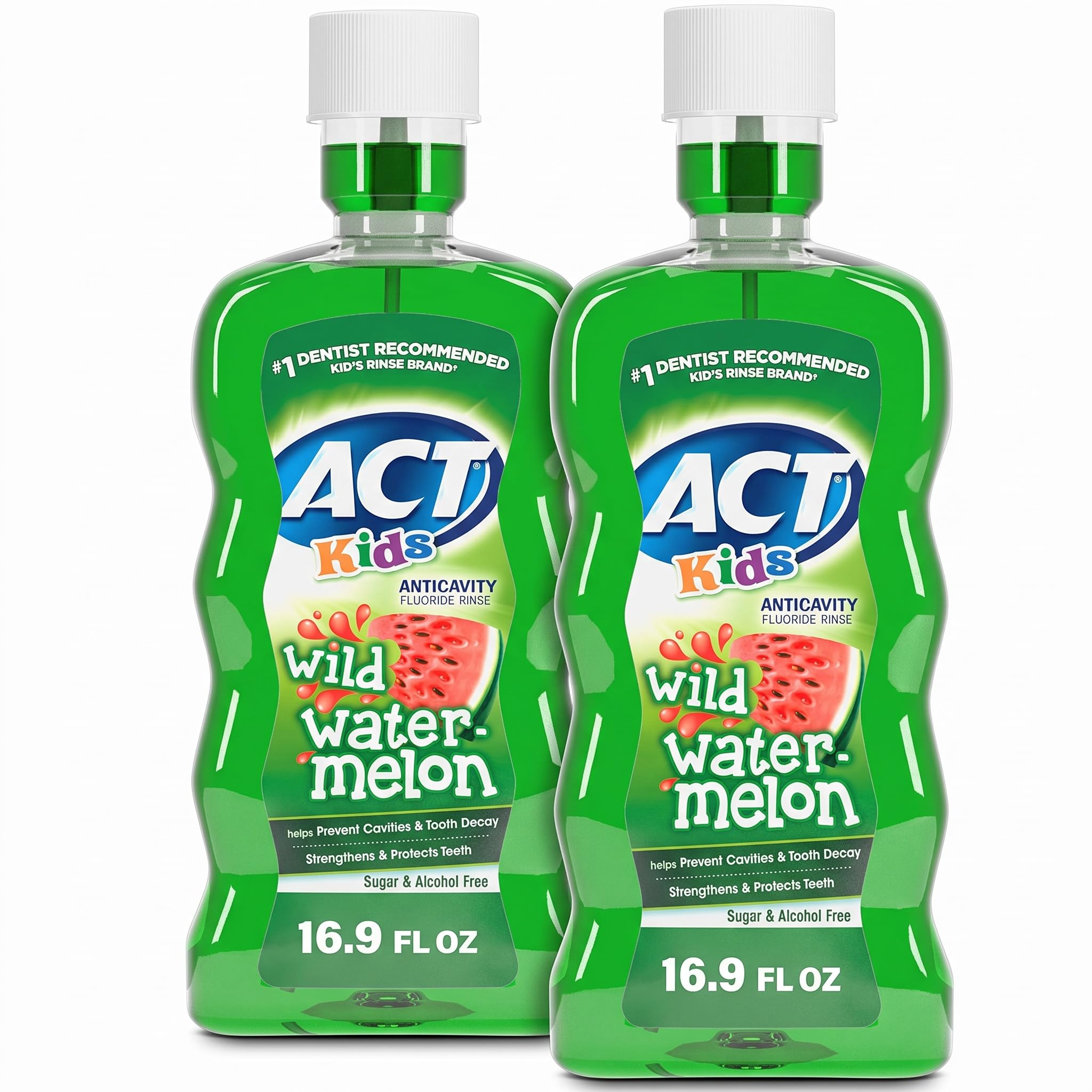 ACT Kids Anticavity Mouthwash, Wild Watermelon | Fluoride Rinse | Alcohol Free | 16.9 fl. oz. | Pack of 2