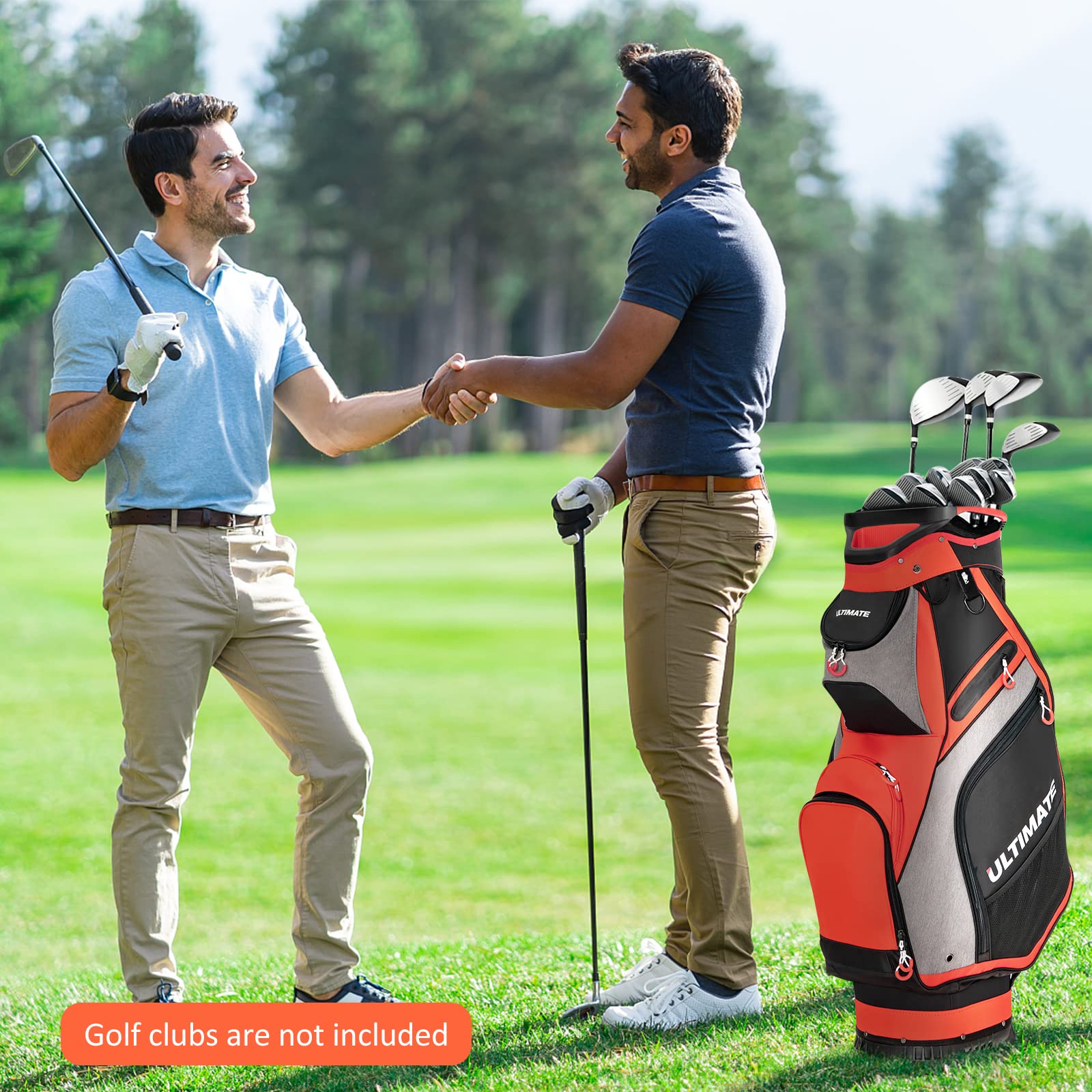 COSTWAY Borsa da Golf Portatile con 14 Divisori Superiori a Tutta Lunghezza, 7 Tasche con Cerniera, Cappuccio Antipioggia, Tracolla, Manico e Portaombrelli, Ideale per Uomini e Donne (Rosso e Grigio)