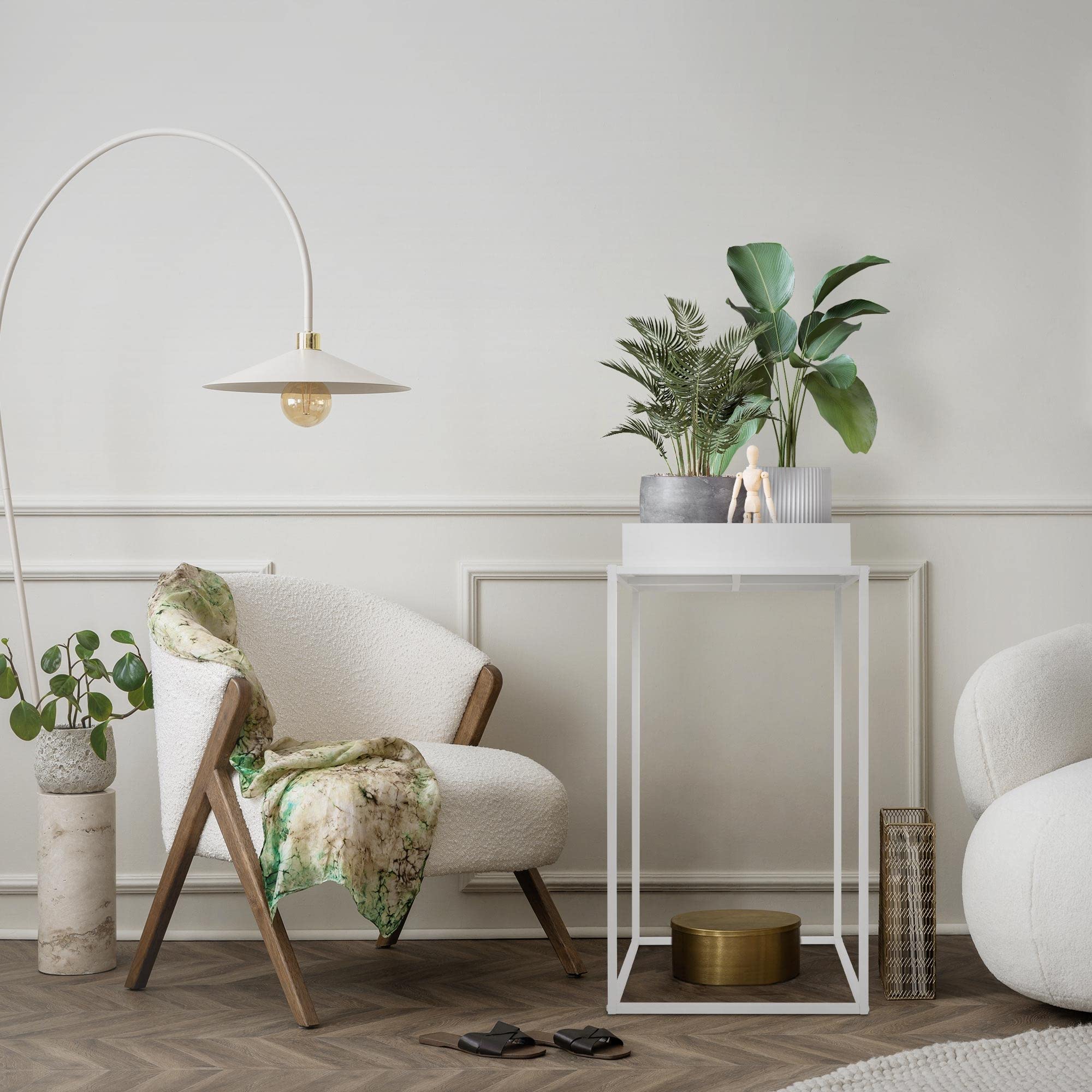 ML-Design Soporte para Plantas de Metal Blanco Macetero de Pie 88 x 45 x 45 cm Jardinera para Interior o Exterior Diseño Moderno Florero Maceta de Construcción Robusta y Estable para Flores Decorativo