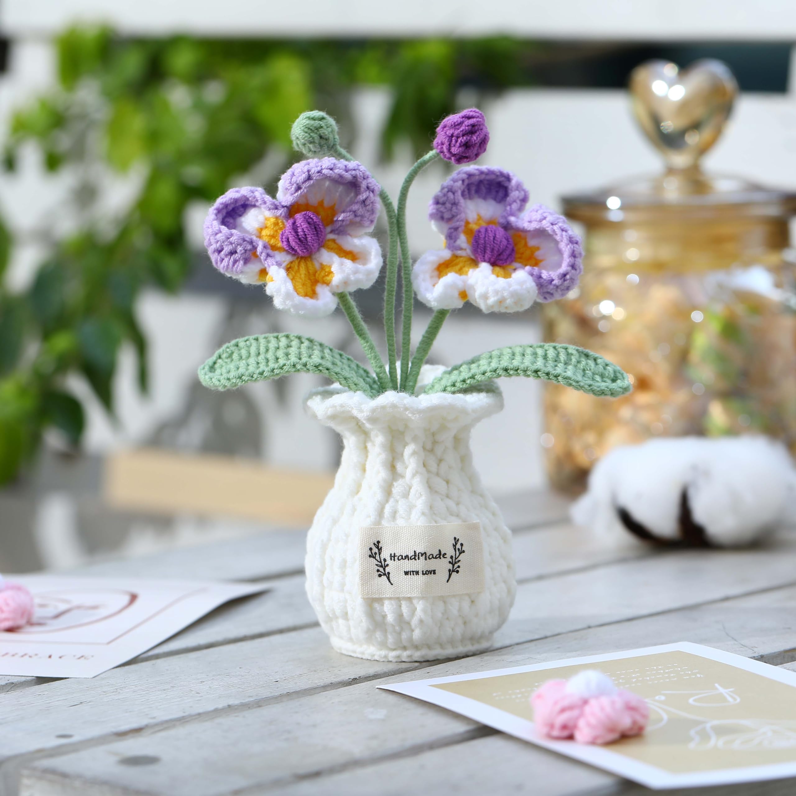 Orchid Crochet Flower Pot Purple Handmade Knitted Phalaenopsis Desk Decor for Home Office - 3