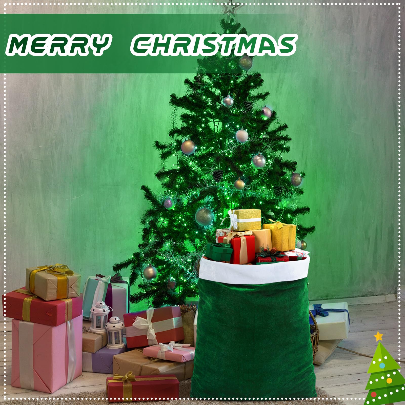 Shappy 2 Pcs Christmas Velvet Santa Gifts Bags 20 x 28 Inch Large Santa Gift Sack with Drawstring Christmas Gift Presents Bags for Xmas Present Toys Holiday Party Supplies(Green)