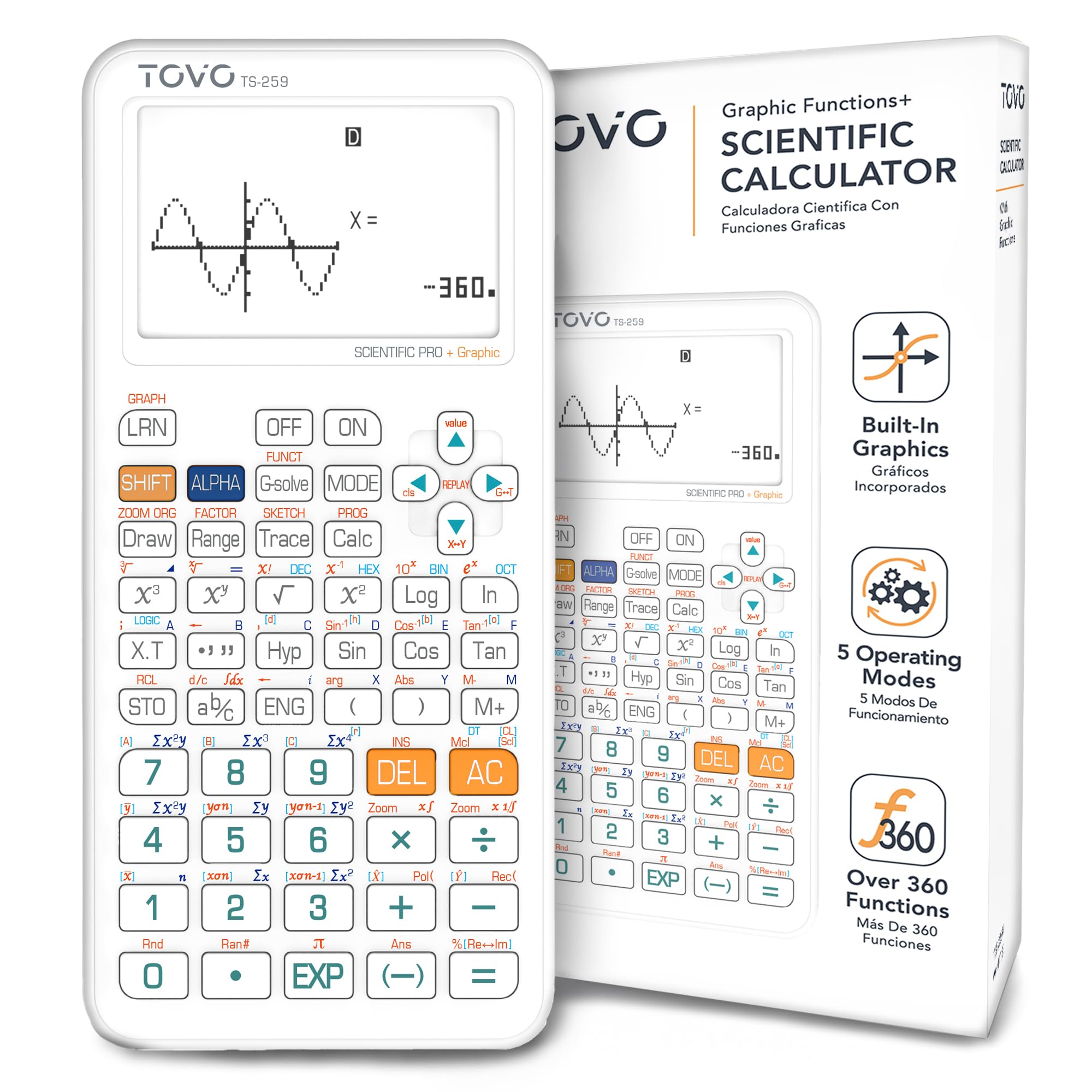 TOVO Scientific Calculator with Graphic Functions, 360+ Functions Graphing Calculator for Students, Large 3" Screen Multi-Mode Scientific Calculators for High School &amp; College, TS-259