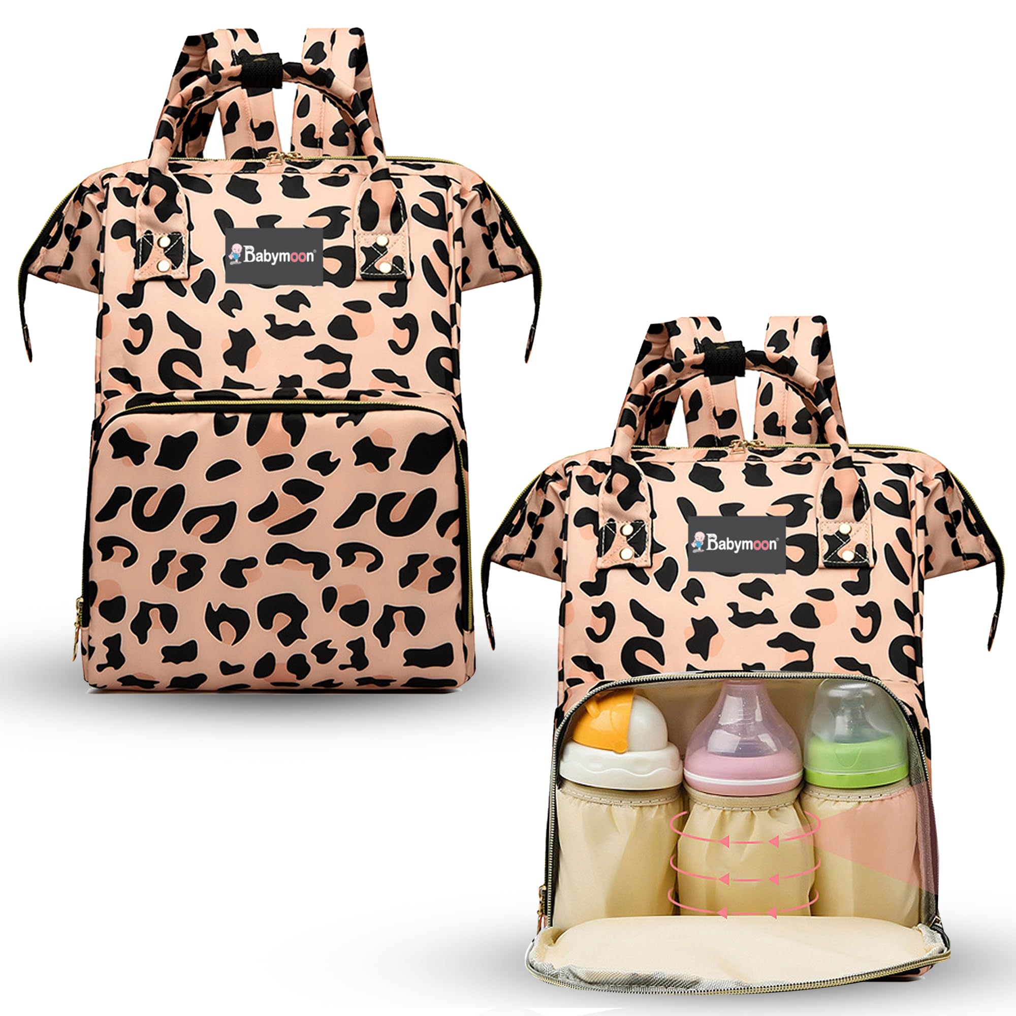 BabyMoon Mother Diaper Bag Lightweight Multifunctional Travel Unisex Diaper Backpack | Floral Peach-image-21