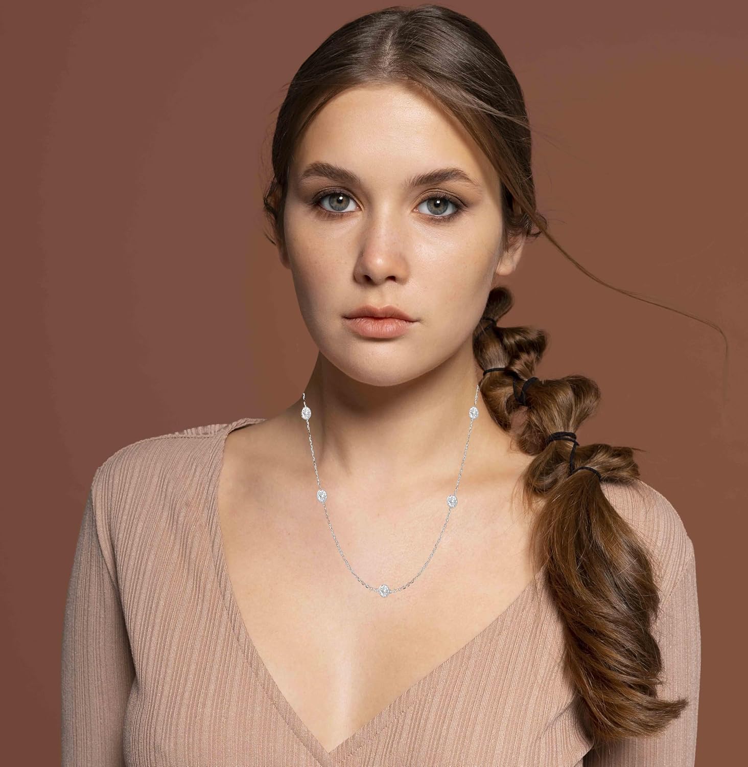 Ritastephens Sterling Silver Designer Style CZ By the Yard Station Chain Necklace, 18" - Image 5