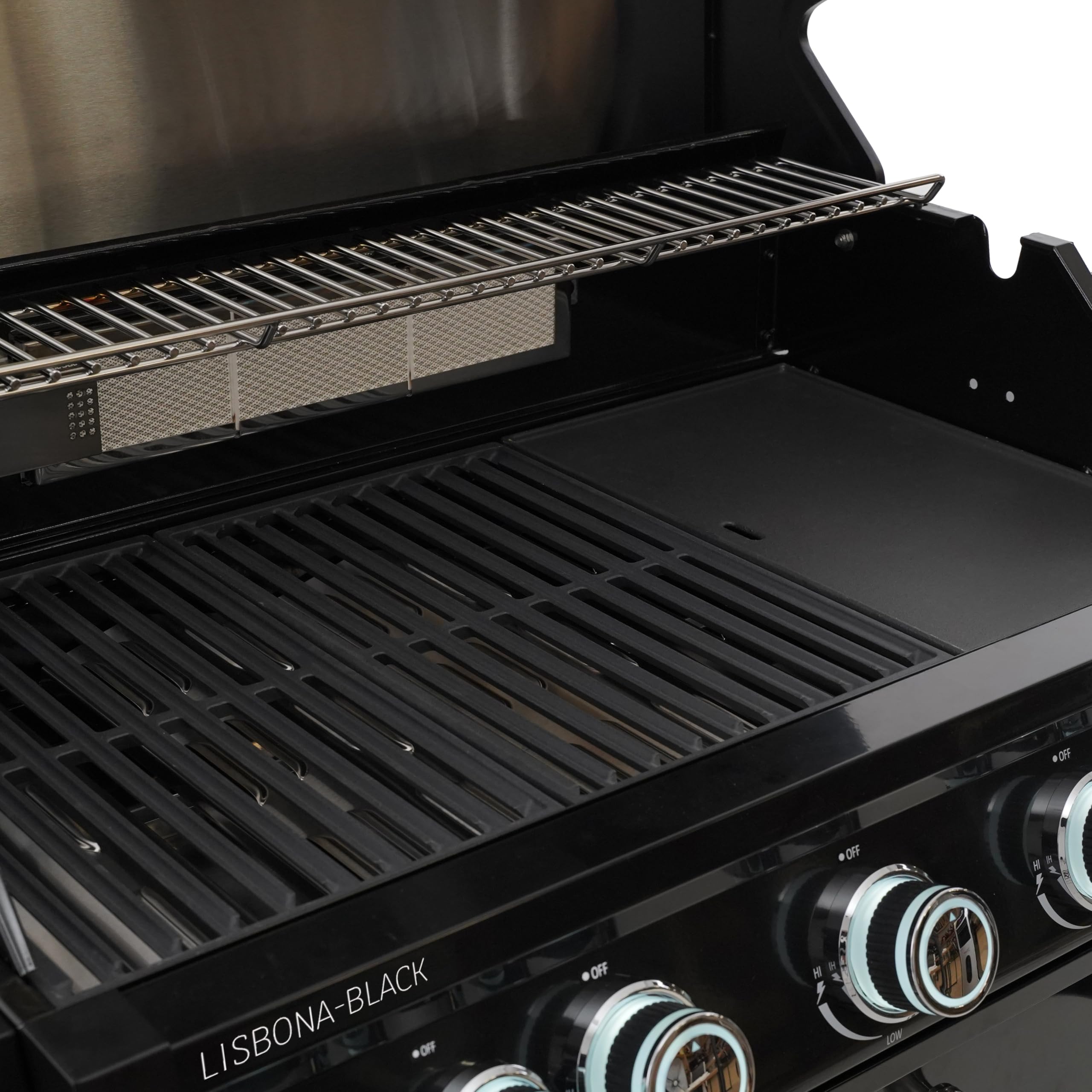 Barbecue a Gas 5 Bruciatori + Infrarossi + Fornello Laterale – BBQ Professionale 21 kW in Acciaio Inox con Griglie Ghisa, Piastra Reversibile, LED e Termometro | Cucina da Giardino