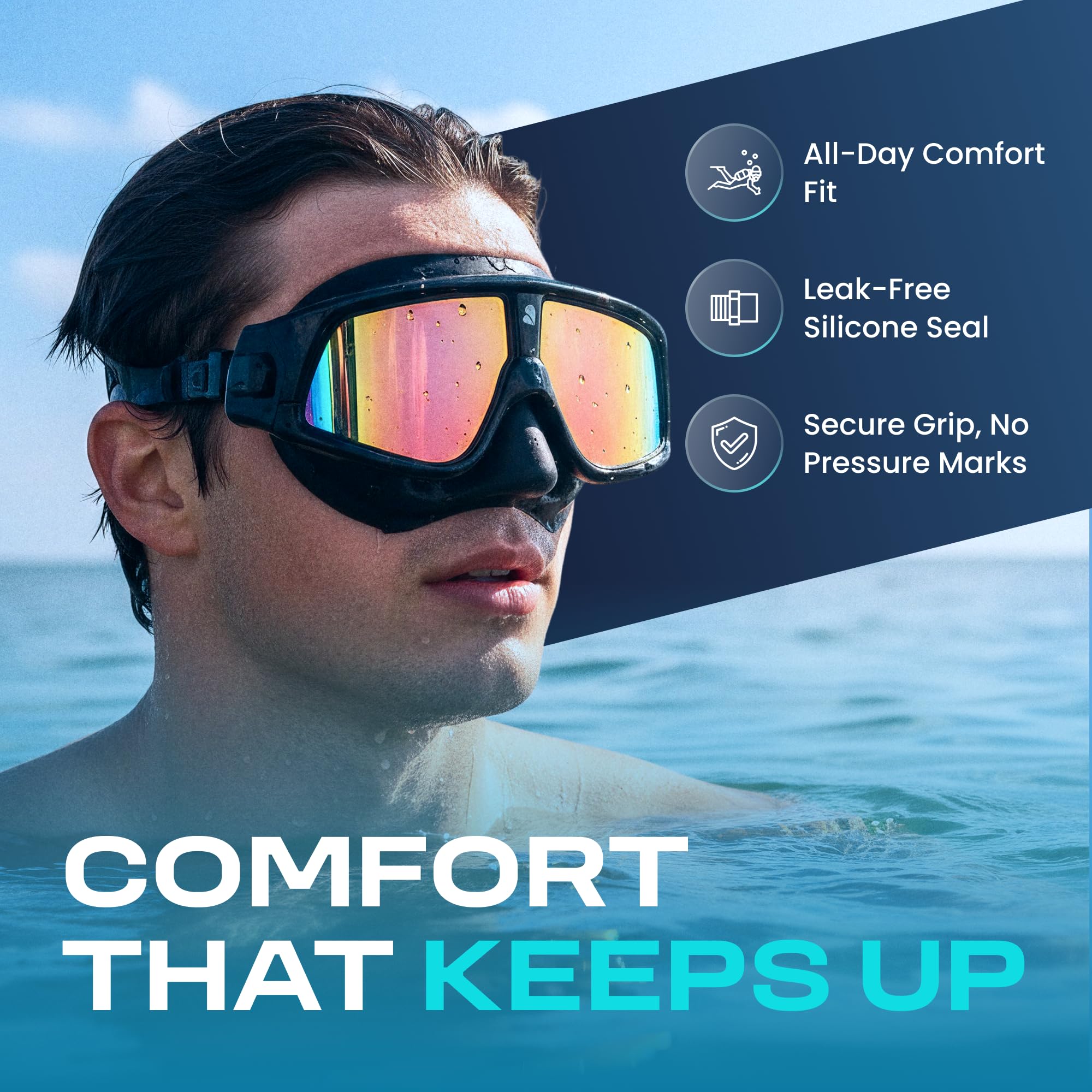 Clear'r Focus - Maschera da nuoto per adulti, per adulti, visione panoramica, maschera in silicone, rivestimento antigraffio