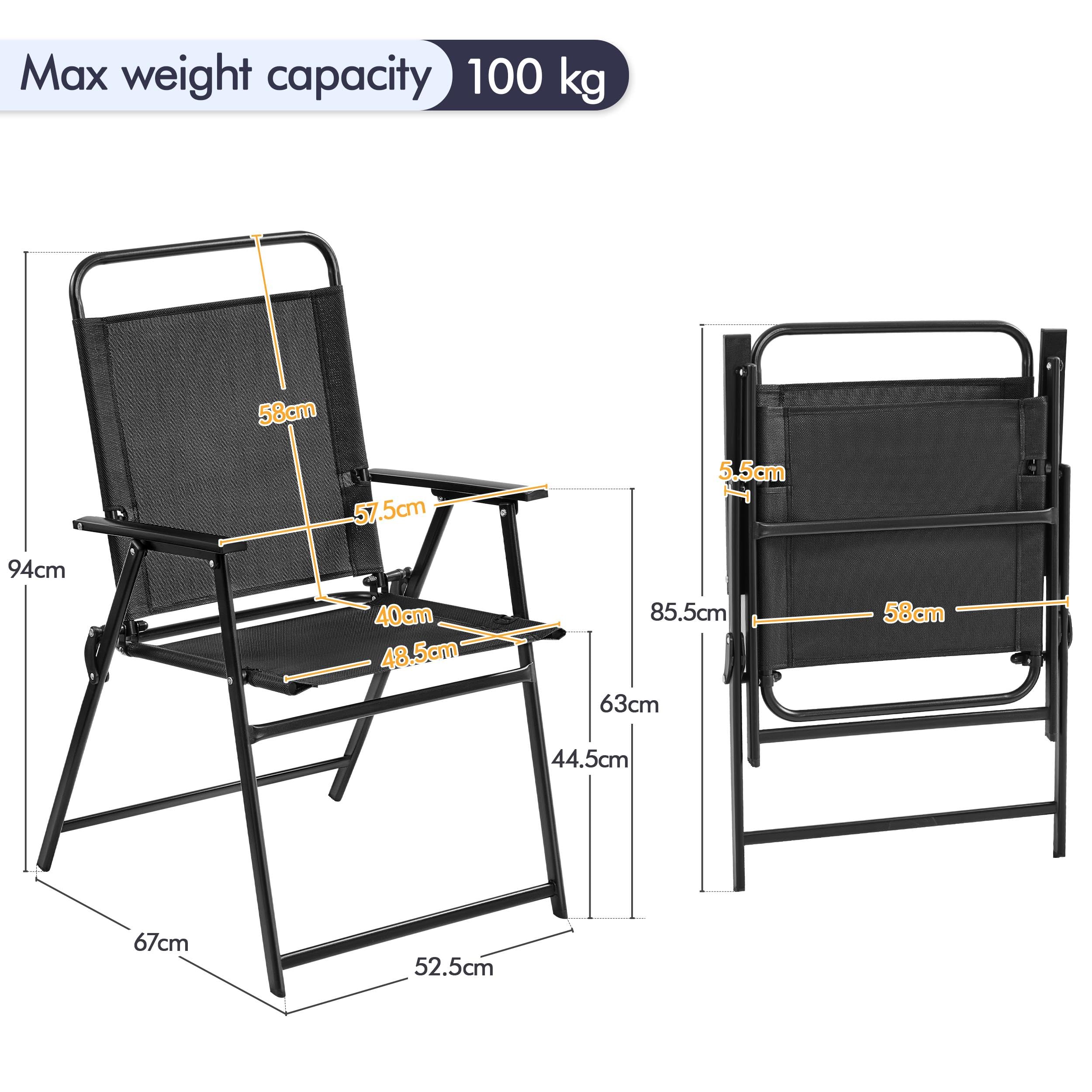Yaheetech Set 2 Sedie da Giardino Pieghevoli con Braccioli Telaio in Metallo Seduta in Tessuto Portata 100 kg Nero