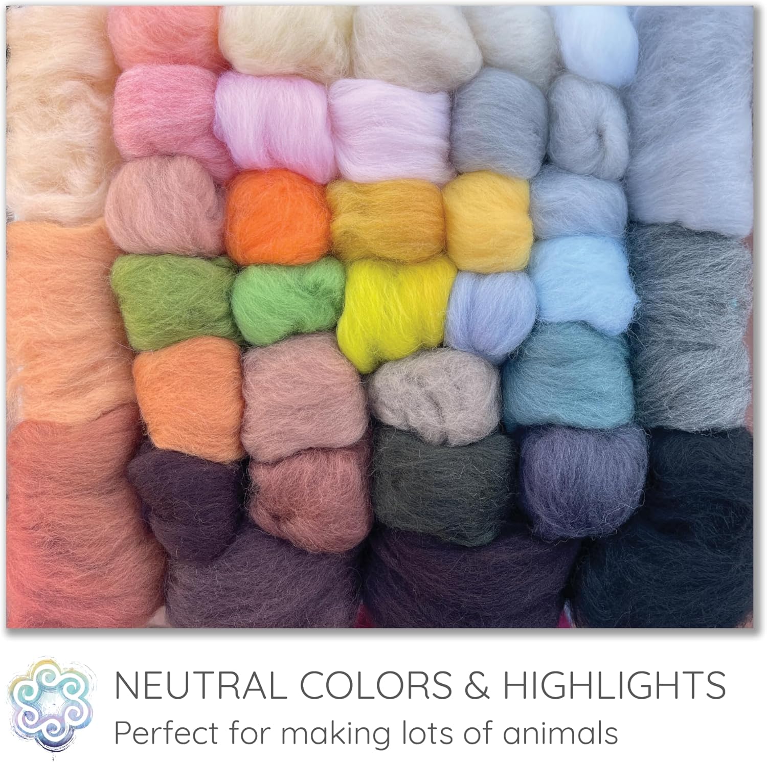 Living Dreams Yarn Needle Felting Starter Kit XL Deluxe Includes Animal Colored Wool, Core Wool, Full Set of Needles and Tools, Text and Video Guide. Complete Craft Kit for Beginners, Adults