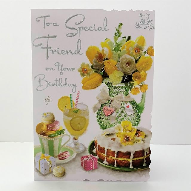 Jonny Javelin to A Special Friend On Your Birthday Card - Lemon Cake & Flowers
