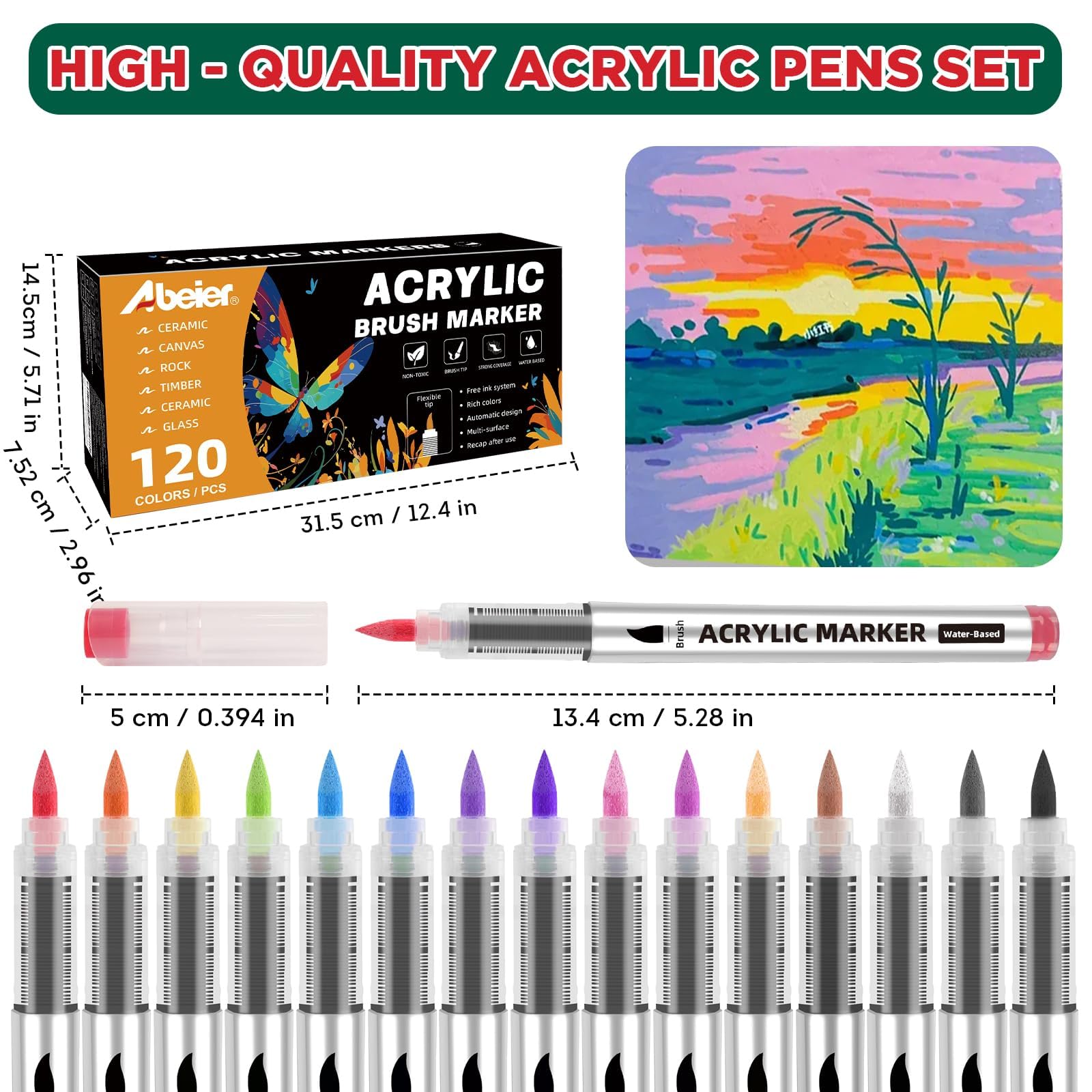 120 Colori Acrilici per Pietre Impermeabili, Pennarelli a Base D'Acqua