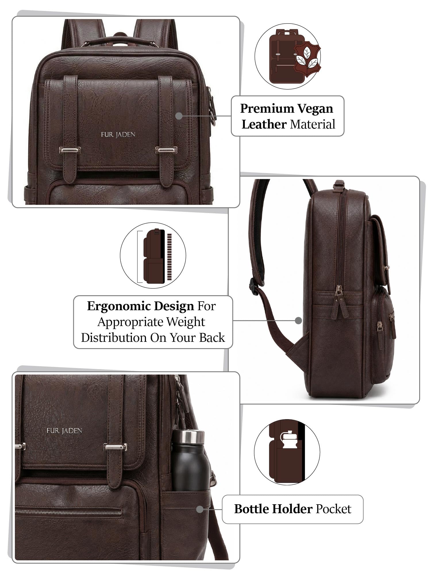 FUR JADEN Vegan Leather Stylish 15.6 Inch Laptop Backpack Travel Weekender Bag For Men Women — Amazon image 5