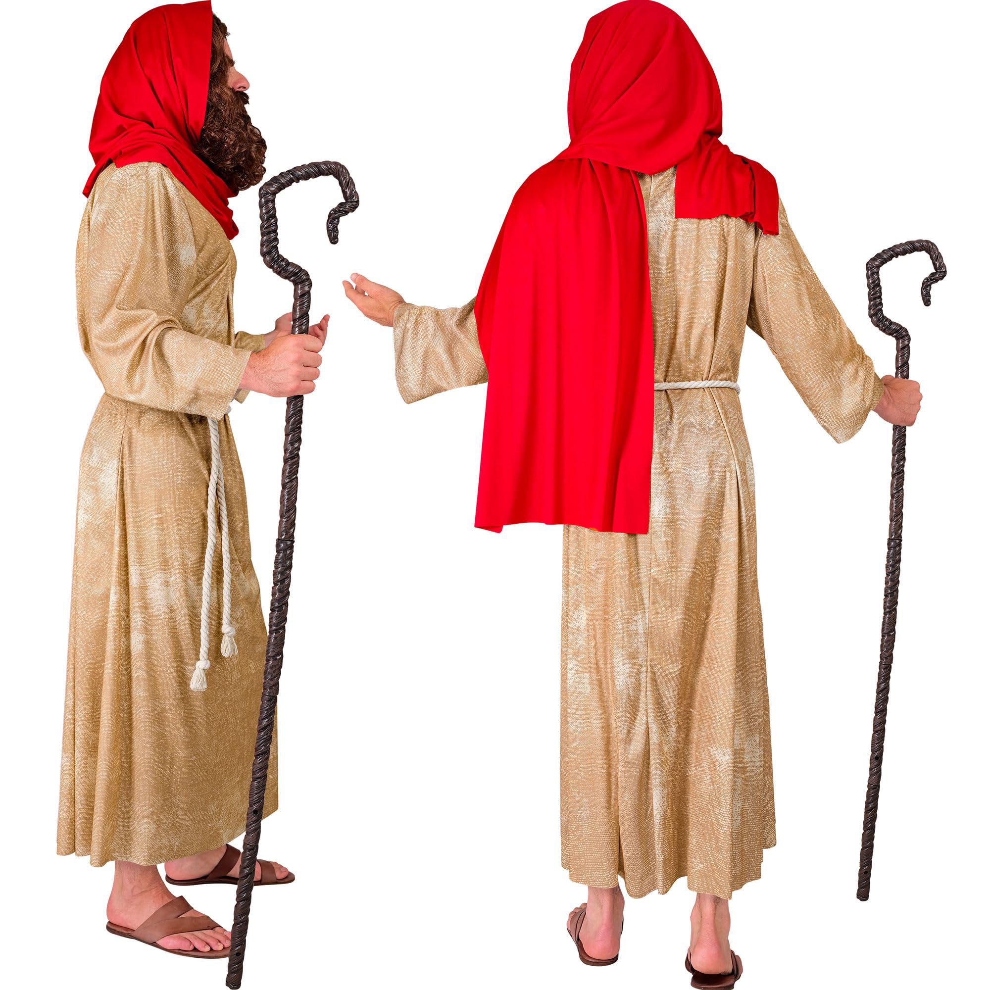 W WIDMANN MILANO Party Fashion - Messias Kostüm Herren | 5-teiliges Set mit Tunika, Gürtel, Schultertuch, Perücke und Bart für Krippenspiel, Theater, Mottopartys, Karneval