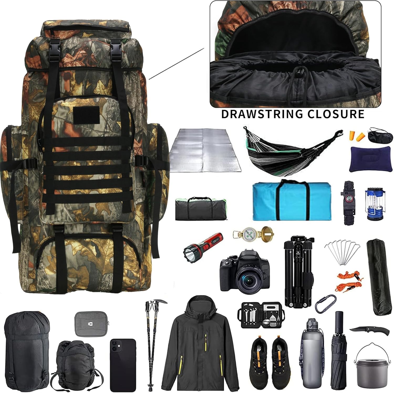Hiking Backpack for Men 70L/100L Camping Backpack Military Rucksack Molle 3 Days Assault Pack for Climbing | Camping Backpack, 3 Days Assault Pack, for Climbing - Image 4