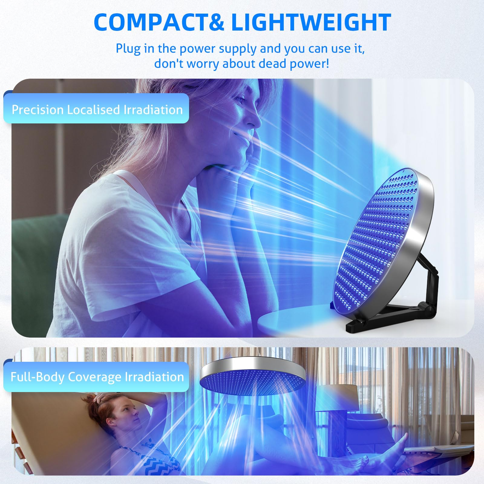 Solarium para el hogar, 460 NM, lámpara de bronceado redonda portátil con 250 ledes, 50 W, soporte ajustable y gancho para colgar, bronceador facial para el hogar para el cuerpo
