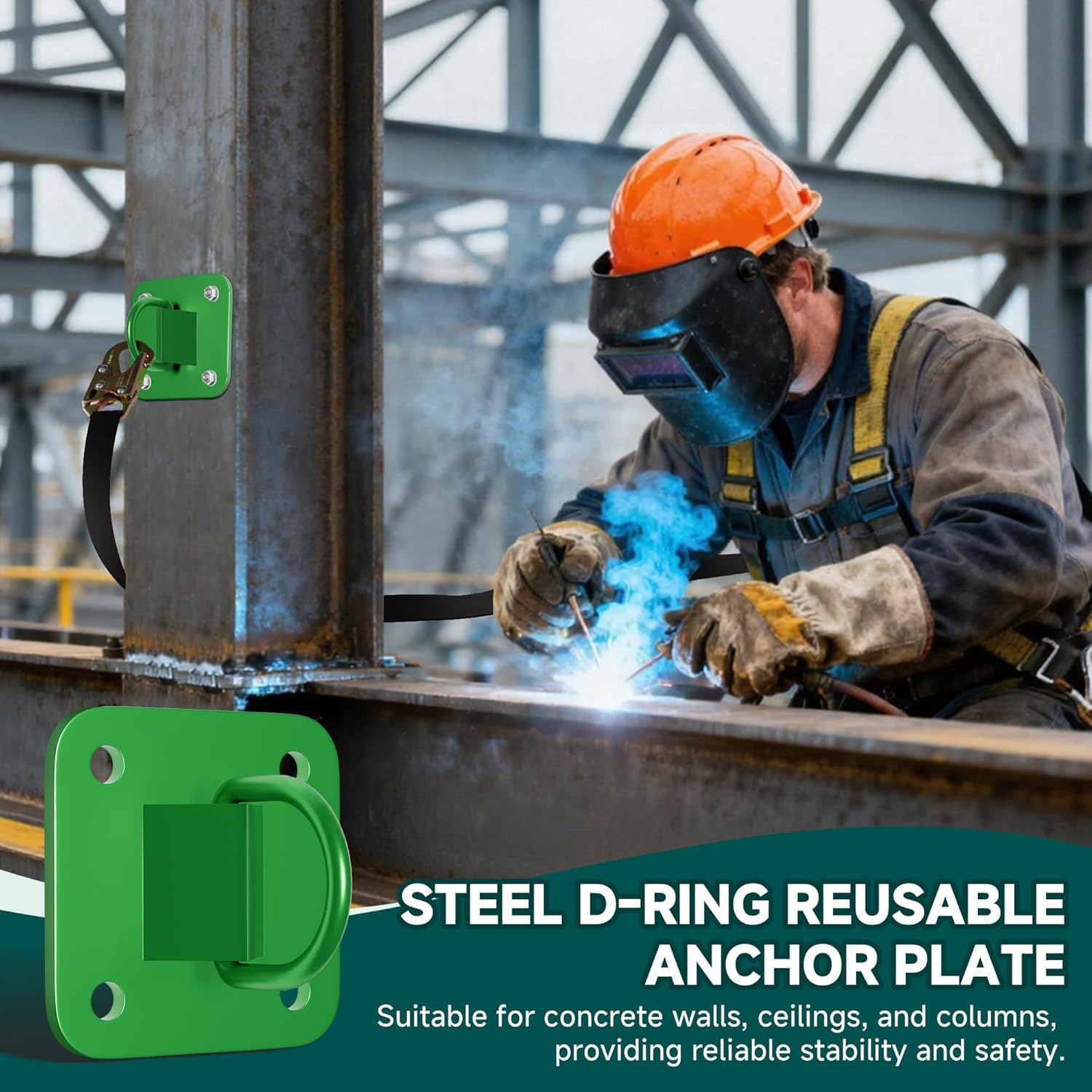 D Ring Anchor Plate l Concrete Floor Anchor with Bolts l Steel Reusable Anchor Plate for Concrete Walls, Ceilings, and Columns