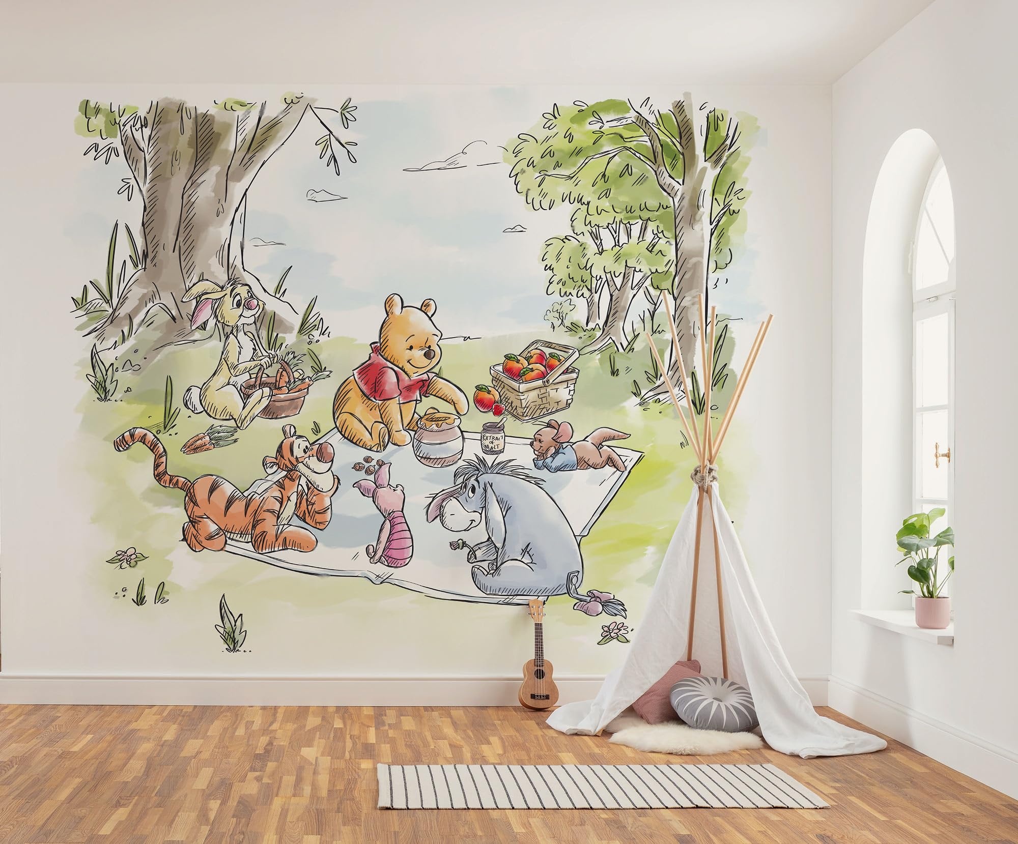 Komar Vlies Fototapete - Disney Winnie the Pooh Nice for Picnics - Größe 300 x 250 cm - Tapete, Kinderzimmer, Kindertapete