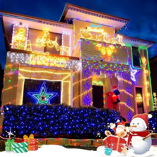 Miniatura 4 de JMEXSUSS 200 luces LED azules de red de Navidad, 9.8 pies x 6.6 pies, luces de arbusto de Navidad conectables con control remoto, 8 modos de