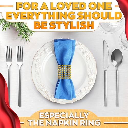 Vista 45 de Juego de 20 servilleteros dorados de otoño, servilleteros de Navidad que se adaptan a varios estilos de servilletas, elegante diseño de hoja dorada