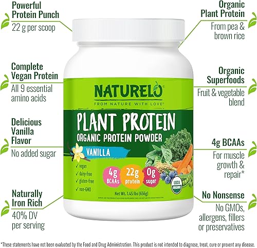 Vista 2 de NATURELO Proteína vegetal en polvo, vainilla, 0.78 oz de proteína, sin OMG, vegano, sin gluten, lácteos o soja, sin sabores artificiales, colorantes