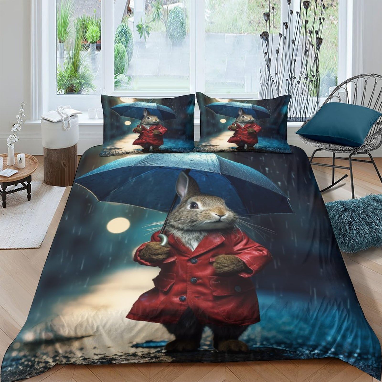 Funda nórdica de conejo en microfibra premium con cremallera juego de cama King de 3 piezas