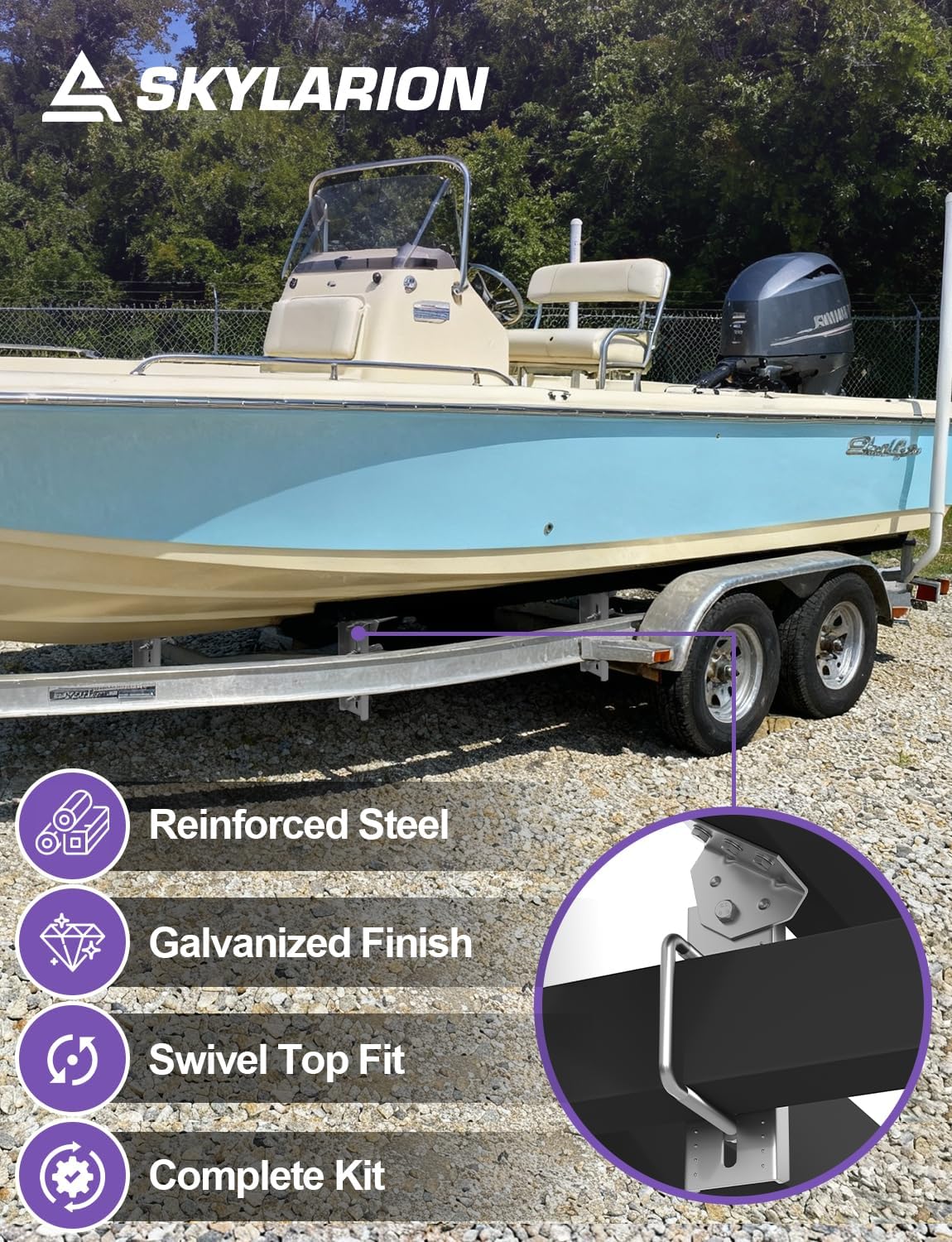 Boat Trailer Bunk Brackets — 8" Heavy-Duty Galvanized Swivel-Top Kit, 4-Pack w/Hardware, Fits 1.5"x3"/2"x3"/3"x3"