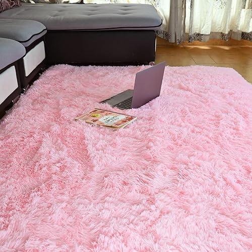Miniatura 3 de Beyeutao Alfombras de área rosadas esponjosas de 4.6 x 6.6 pies, suaves, para interiores, modernas, esponjosas, para sala de estar, dormitorio de