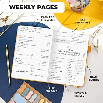 Clever Fox Planner Premium, Undated Weekly & Monthly Planner, Amber Yellow | Advanced planner with gift box & stickers, daily day organizer for women, men & entrepreneurs, A5 eco leather hard cover