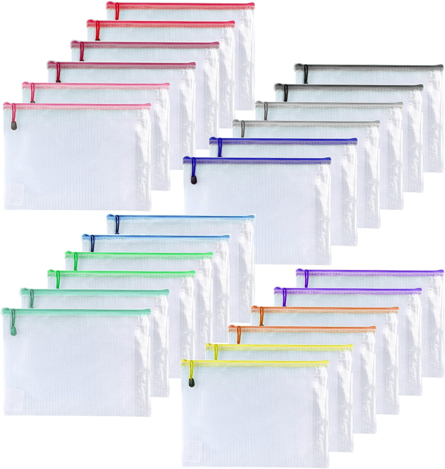 24PCS-5 x 7"-Mesh Zipper Pouch, Plastic Zip File Folders Puzzle Bags for Organizing,Office Supplies,Travel,Home Storage-Multicolor